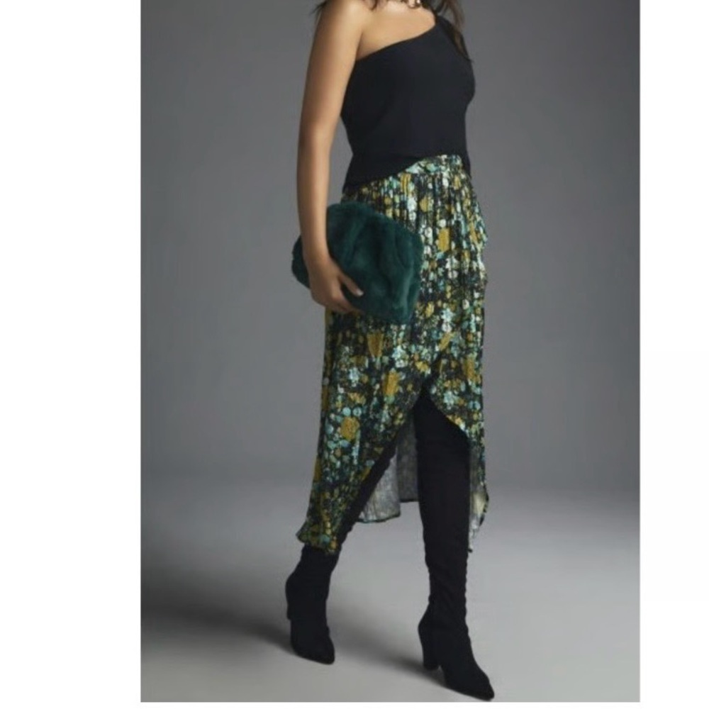 Anthropologie maeve Black and Green High-Low Skirt size xs